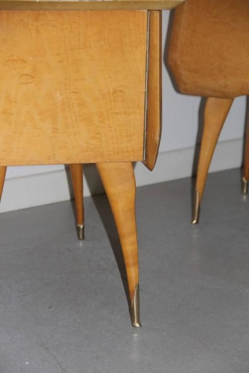 Nightstands Maple Brass Parts With Colored Glass Italian, Design 1960s photo vintage