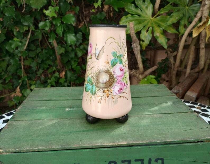 photo furniture Beautiful Victorian Pale Pink Enamelled Glass Vase On Ball Feet
