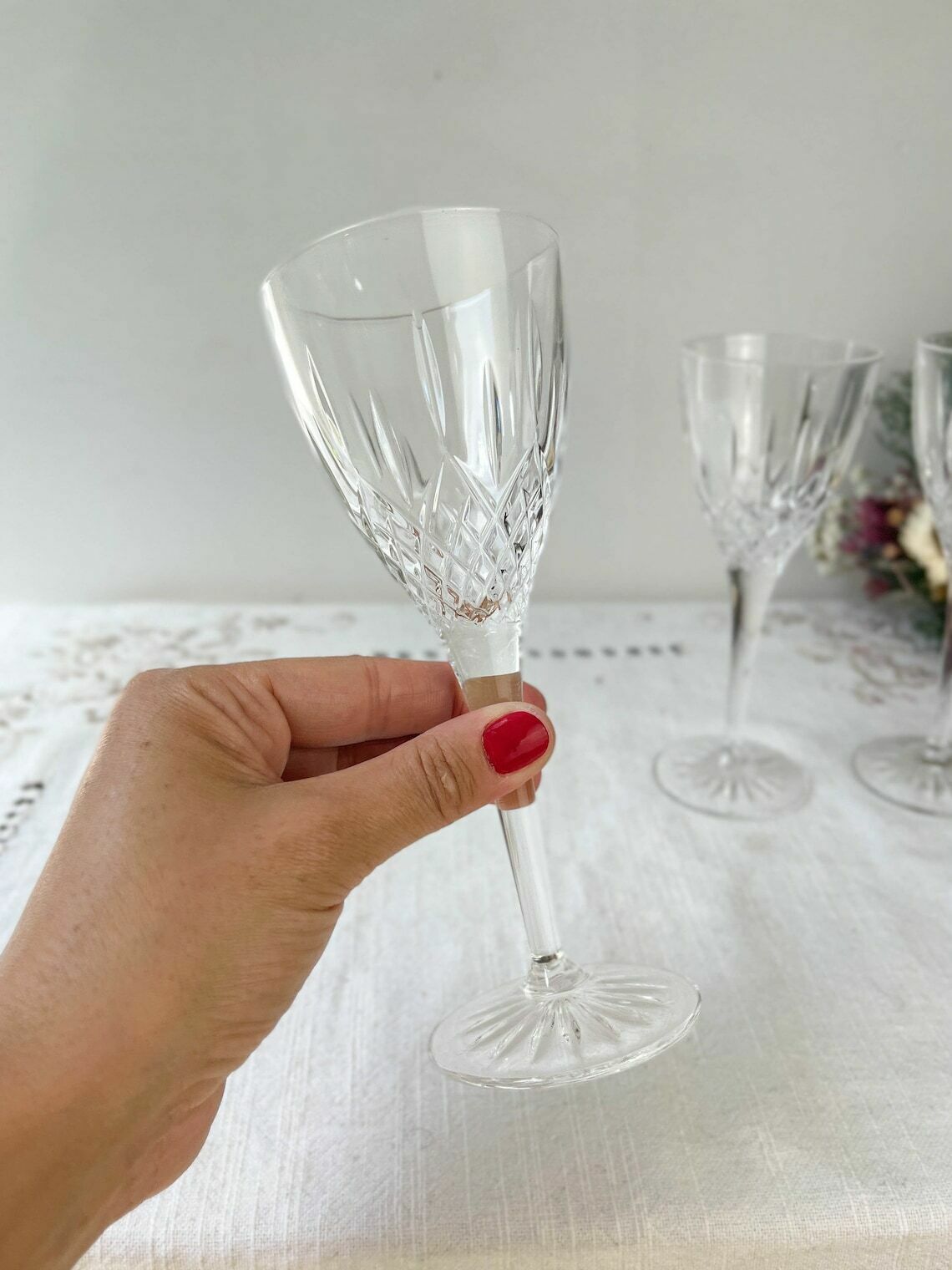 3 Vintage Chiseled Crystal Glasses ~ Crystal Stemmed Glasses ~ Vintage Champagne Glass ~ Crystal Glasses ~ 20th Century photo vintage