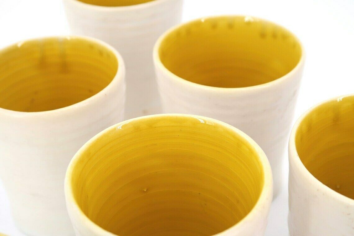 French White And Yellow Ceramic Glasses By Guy Resse, Vallauris, 1960s / Vessel, Kitchen, Vallauris photo Home Decor