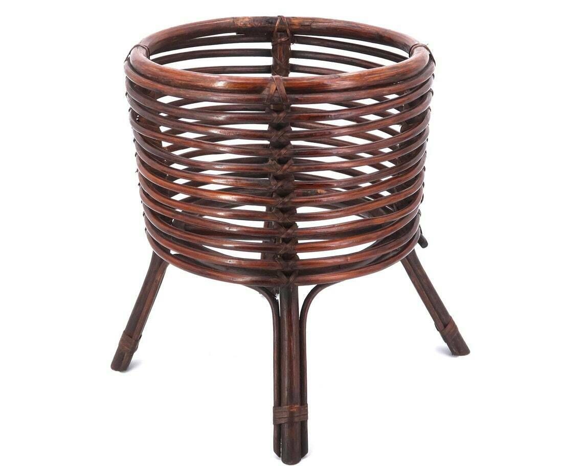 Franse Donkere Bamboe Plantenbak, Ca. Jaren 1960 / Mid Century Modern, Plantenstandaard, Frankrijk, Rotan photo furniture