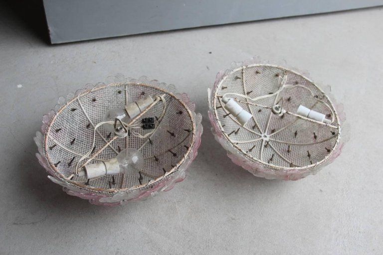 Pair Of Ceiling Lamps Bunch Flowers Murano Art Glass, 1950s Mid Century Modern photo buy