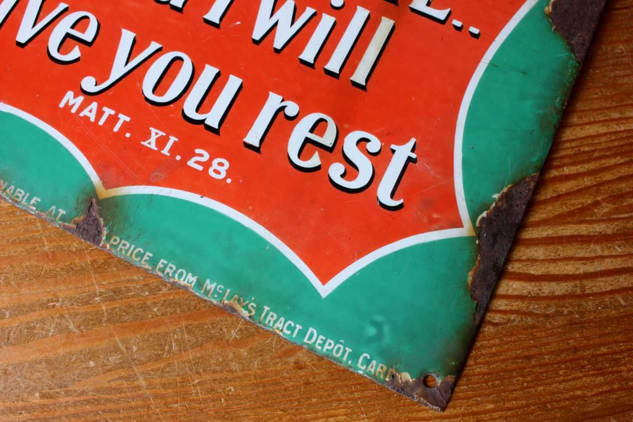 Religious Church Enamel Metal Sign. Lamb Of God Bible Quote. C1915. photo buy