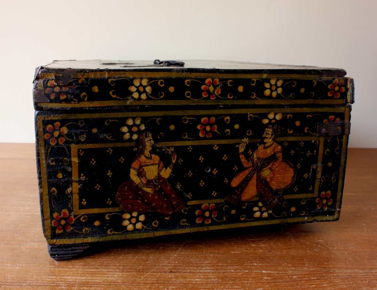 Indian Rajastani Hand Painted Wood Marriage Dowry Box. 19th Century. photo buy