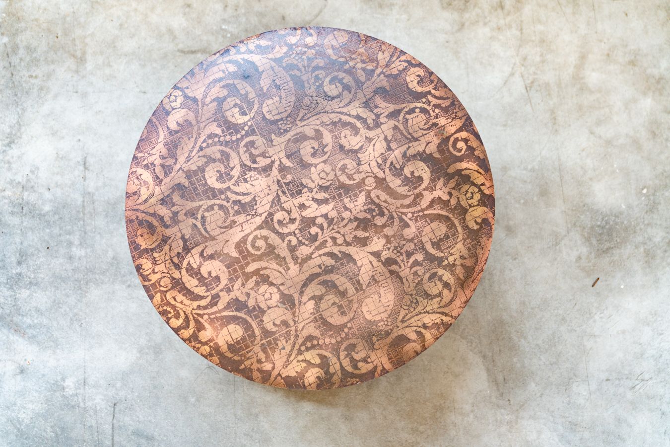 Round Coffee Table For Living Room, Metal With Screen Printed Decoration, Line Style, 1990 photo 3000.0