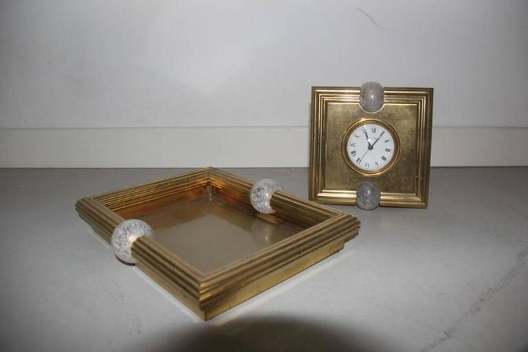 Tommaso Barbi Bottega Gadda, 1970s , Brass Clock Bowl Italian Design photo vinterior