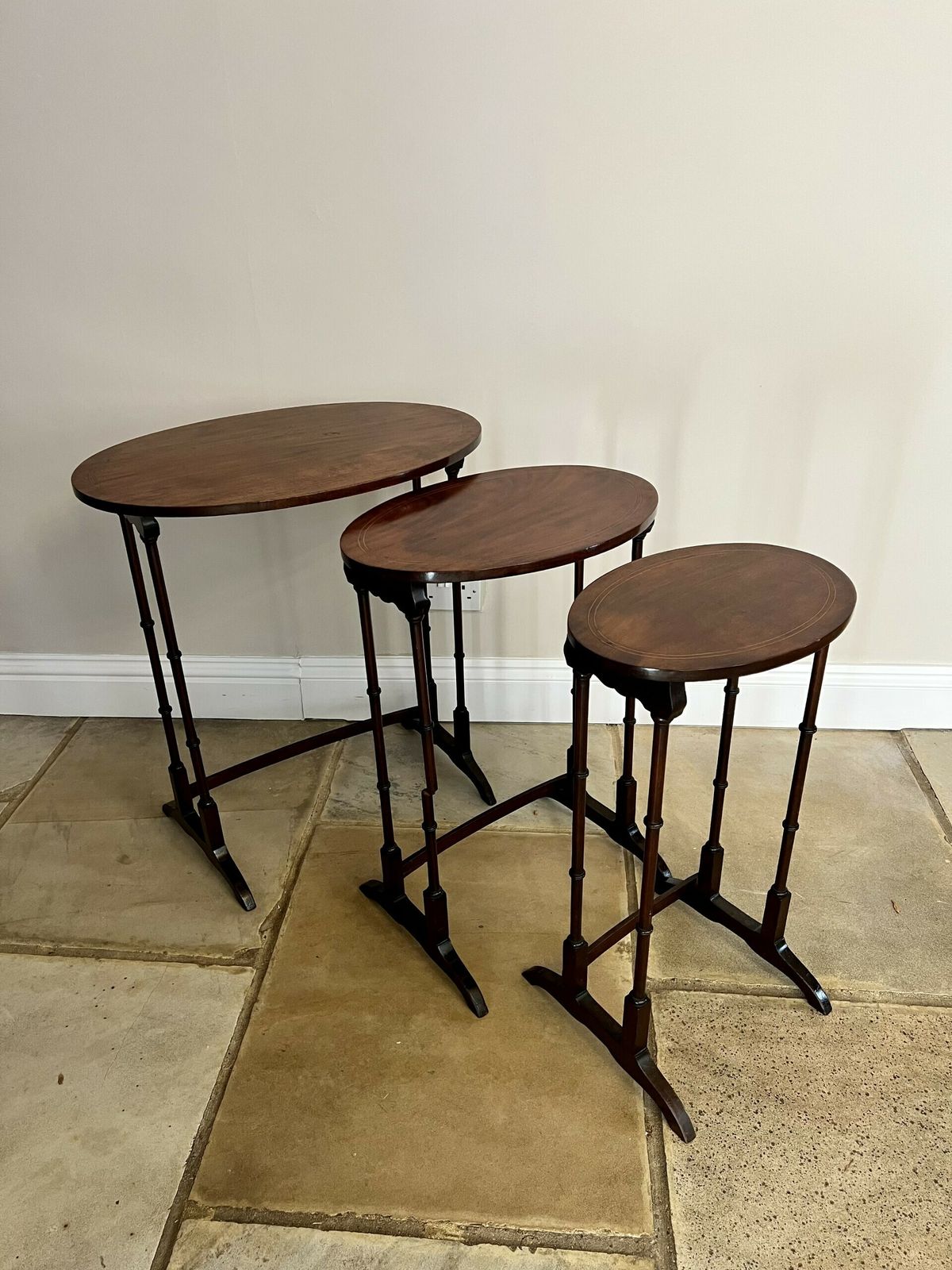 Edwardian Quality Mahogany Inlaid Nest Of Three Tables photo furniture