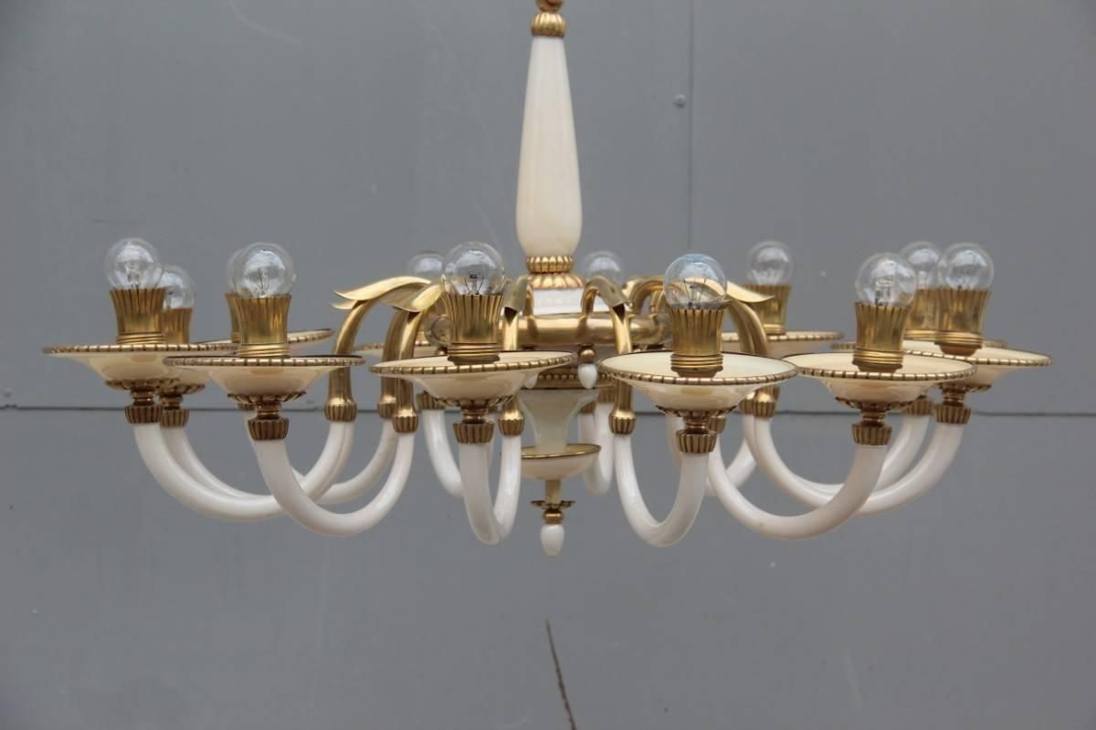 Elegant Chandelier In Opal Glass And 1950s Italian Design Brass photo furniture
