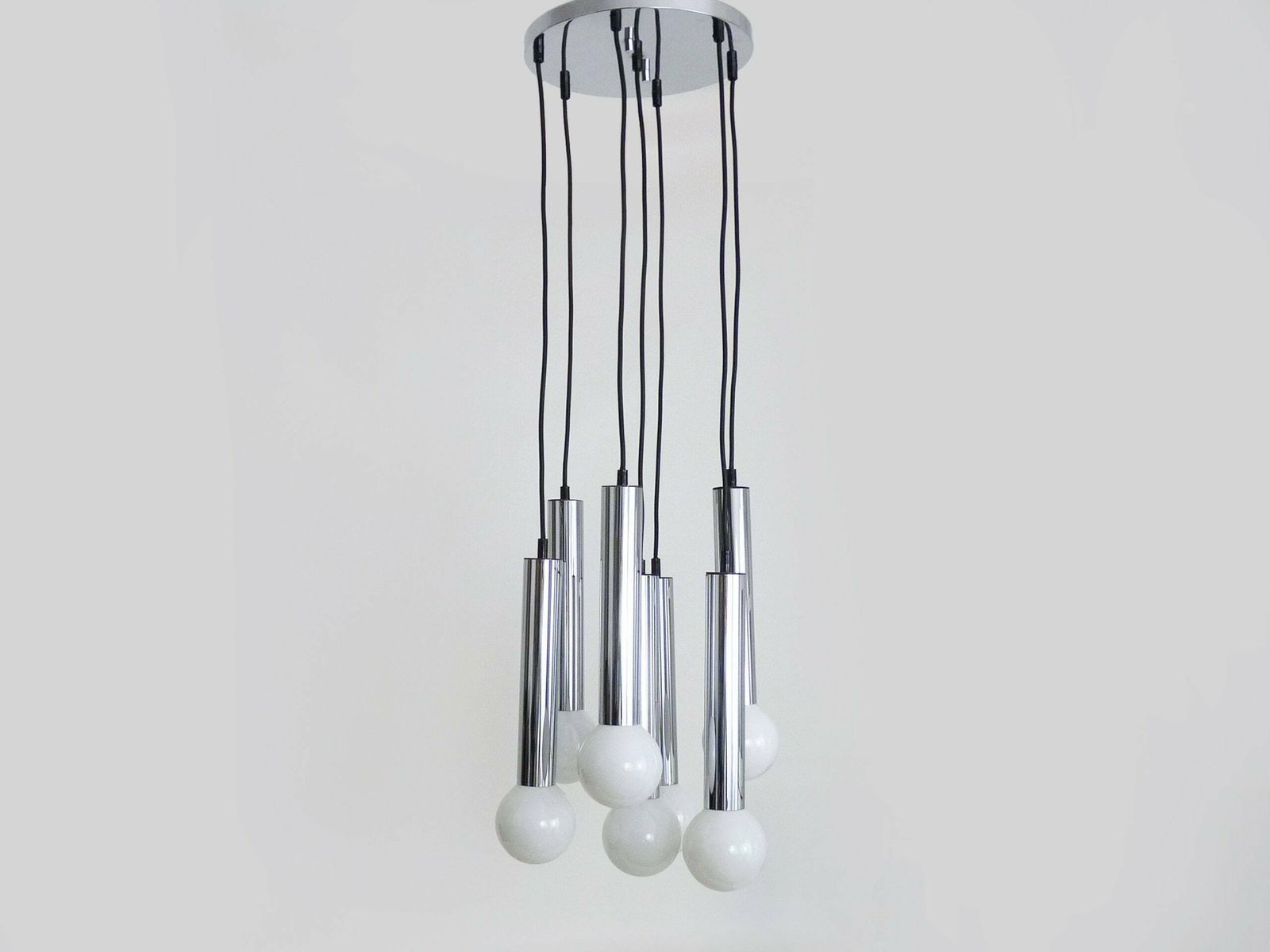 Vintage Chrome Metal Waterfall Pendant Light With 7 Lights Doria Leuchten photo for sale