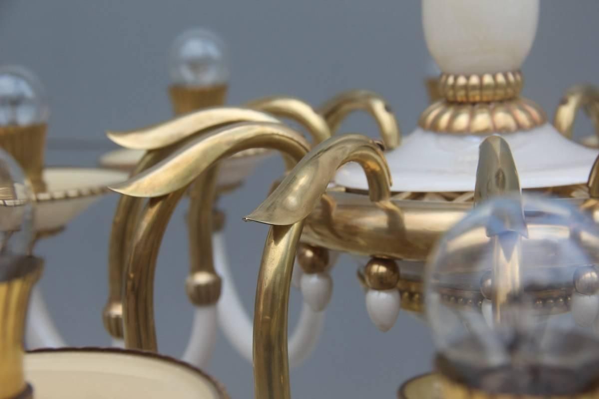 Lighting Elegant Chandelier In Opal Glass And 1950s Italian Design Brass photo