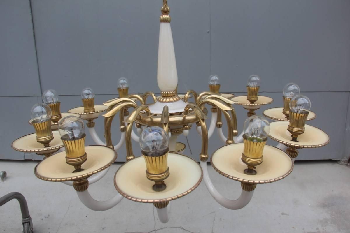 3000.0 Elegant Chandelier In Opal Glass And 1950s Italian Design Brass photo