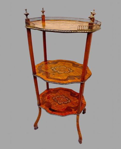 Late C19th Three Tier Table In Kingwood And Rosewood photo vintage