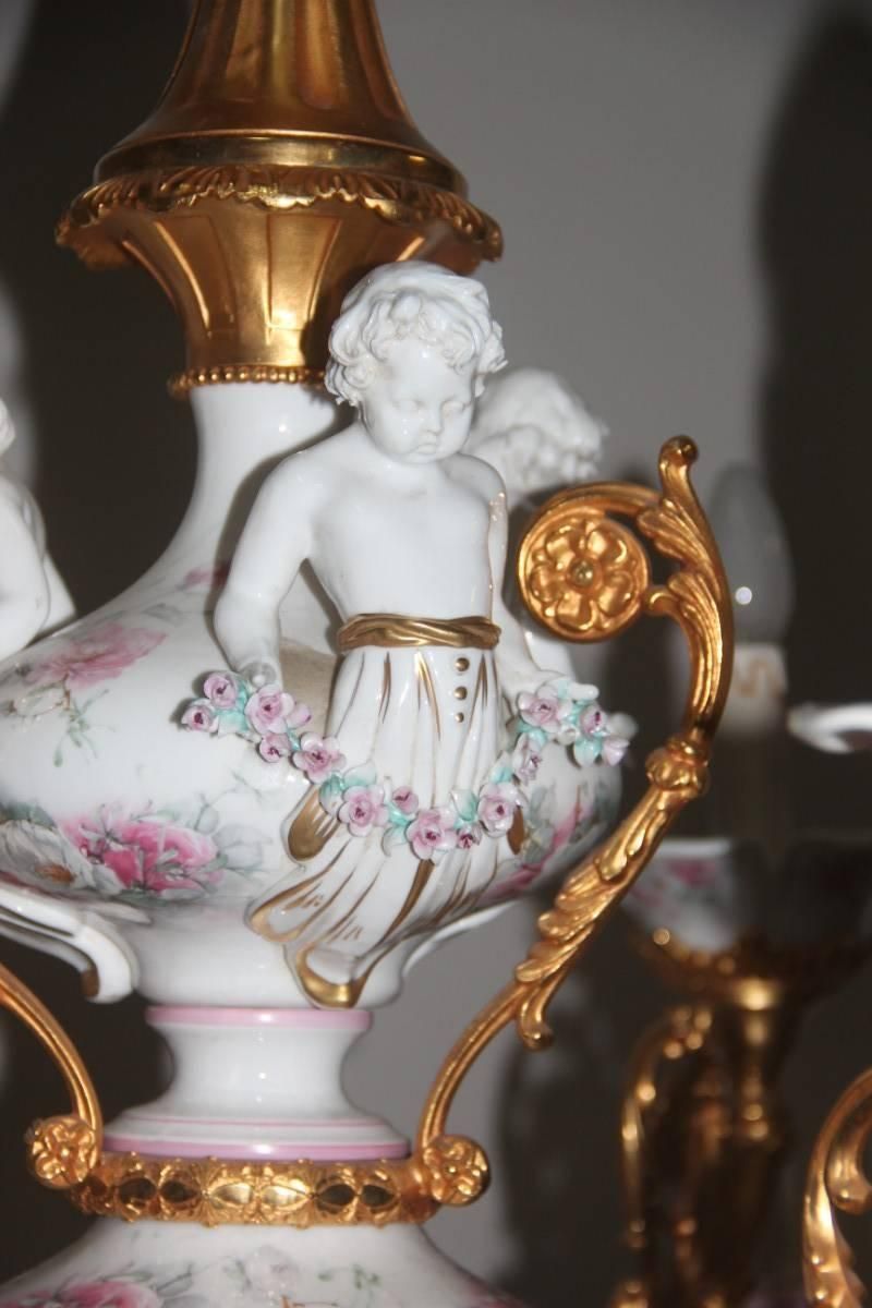 Elegant And Luxurious Chandelier 1970 Tiche Porcelain 24 Carat Gold Bronze photo furniture
