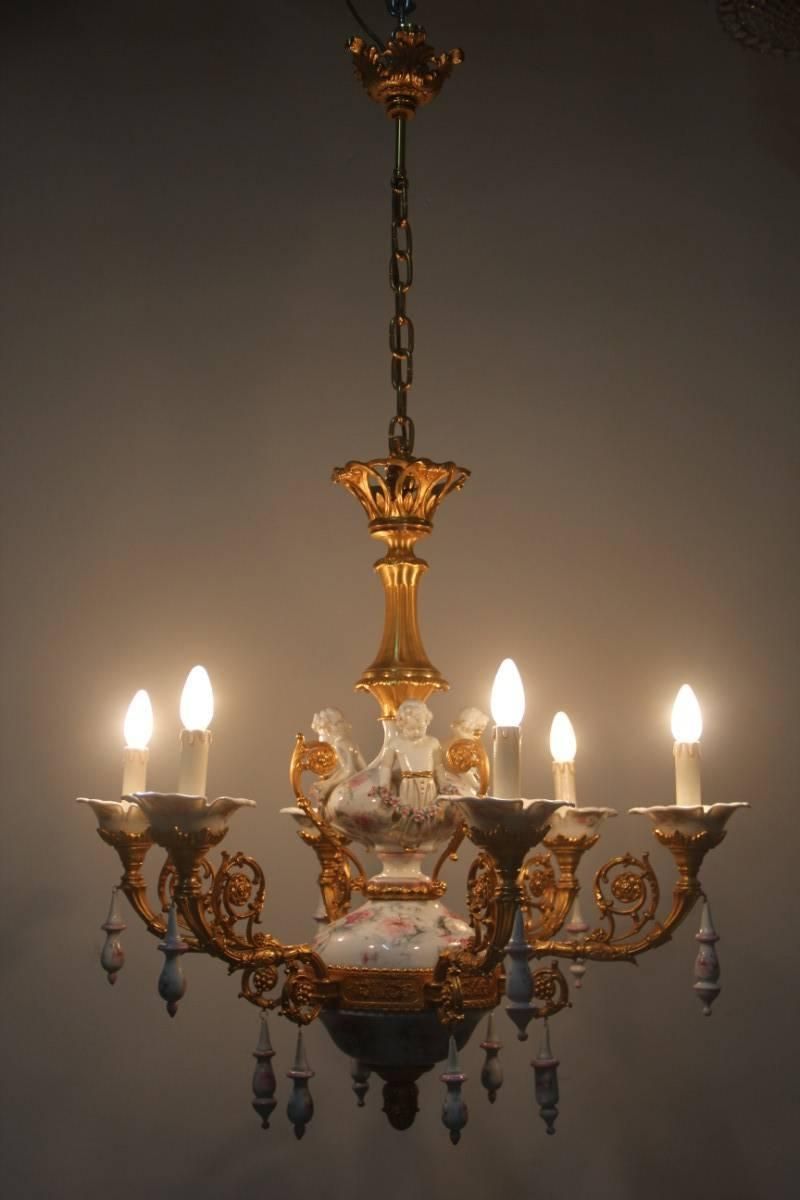 Elegant And Luxurious Chandelier 1970 Tiche Porcelain 24 Carat Gold Bronze photo buy