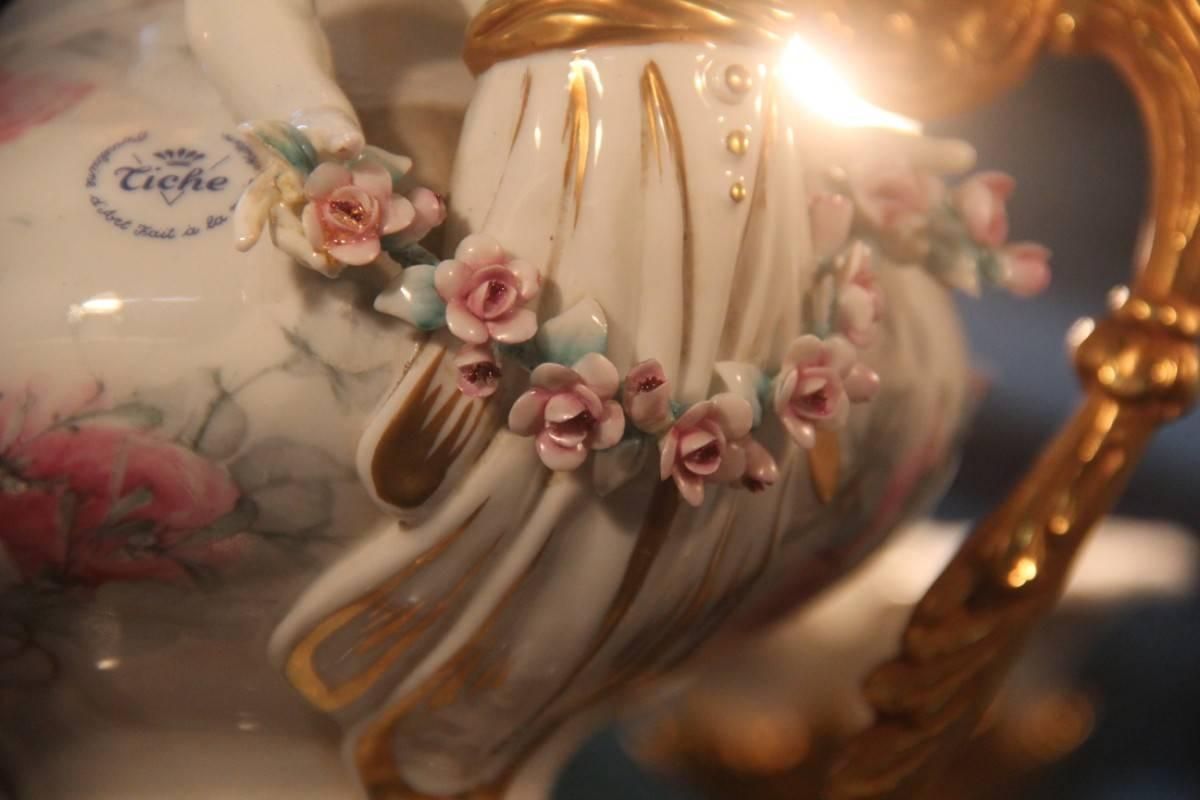 Lighting Elegant And Luxurious Chandelier 1970 Tiche Porcelain 24 Carat Gold Bronze photo