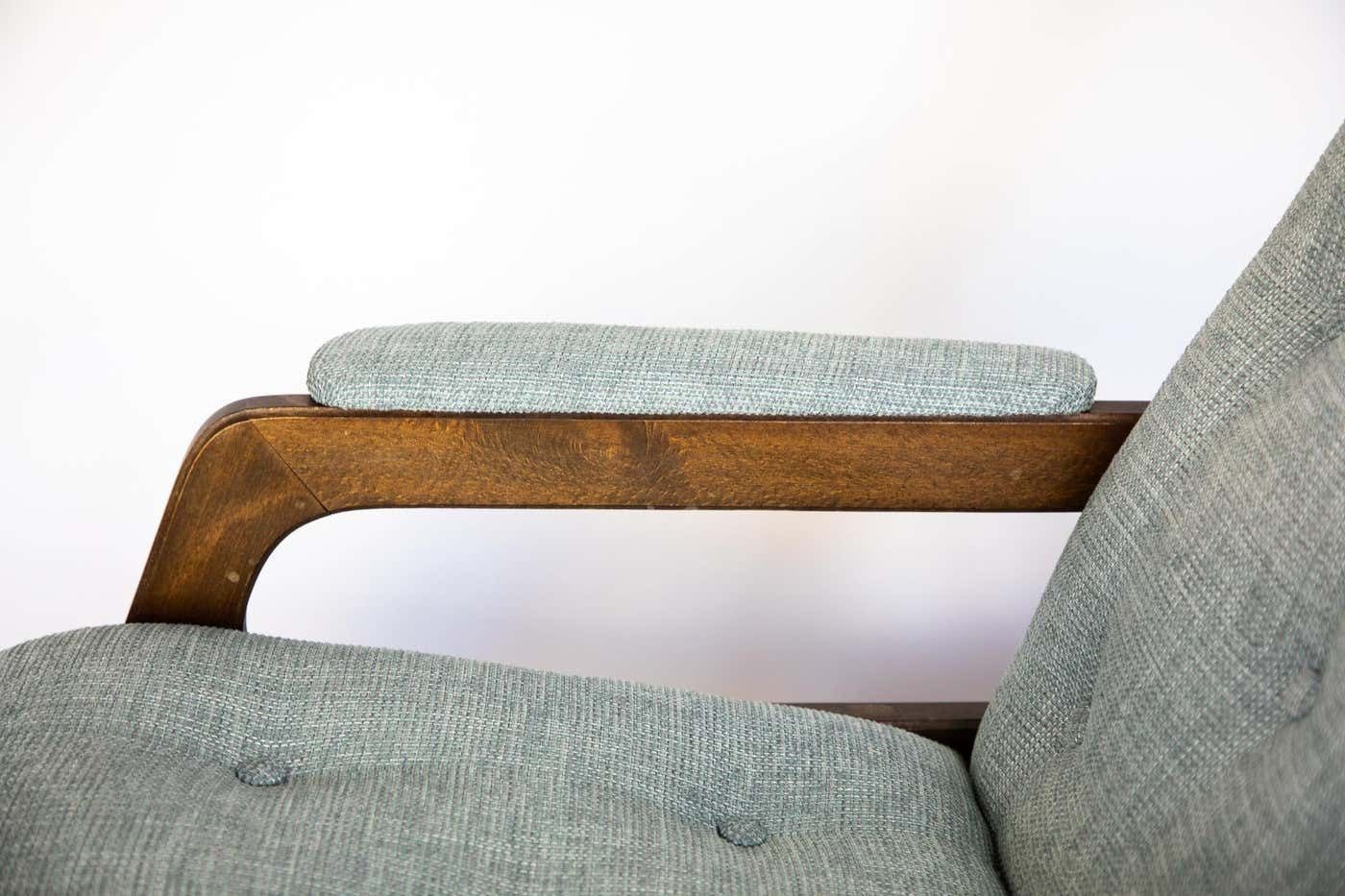 Furniture Rocking Chair Made Of Solid Wood And Ice Blue Reupholstery, Italy 1960s, Mid Century photo