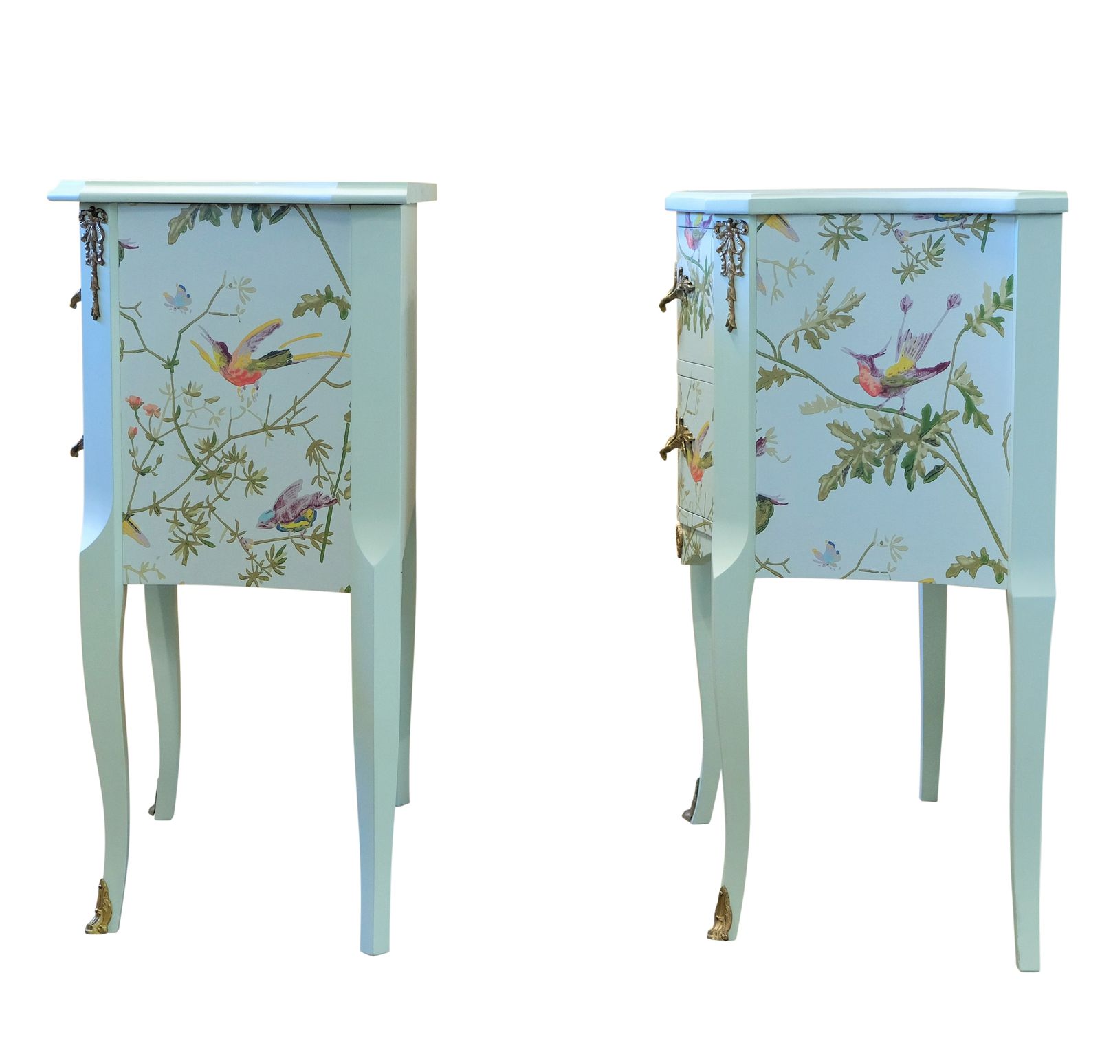 A Pair Of Louis XV Style Bedside Tables With Floral Design And Marble Tops photo Furniture