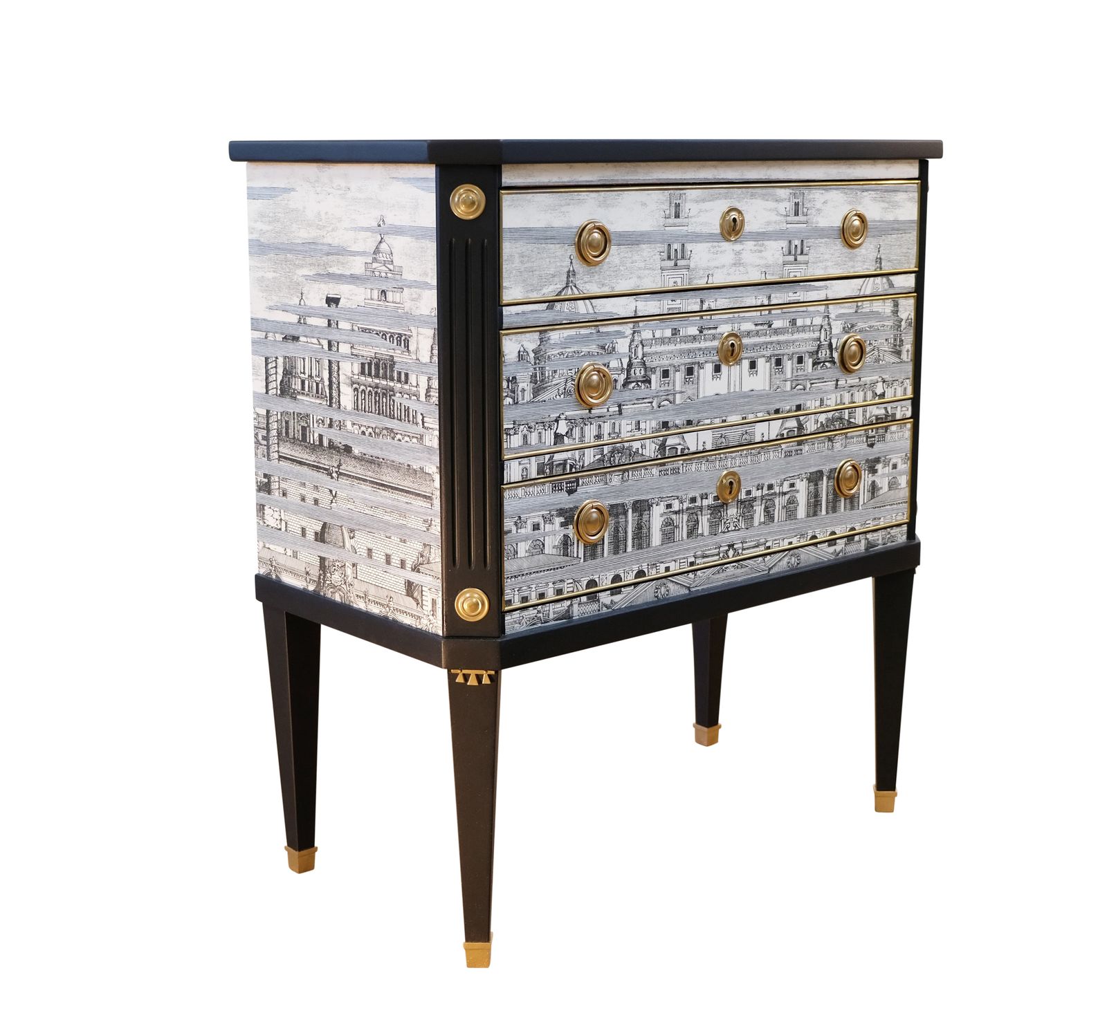 Fornasetti Design Three Drawer Chest With Marble Top photo for sale