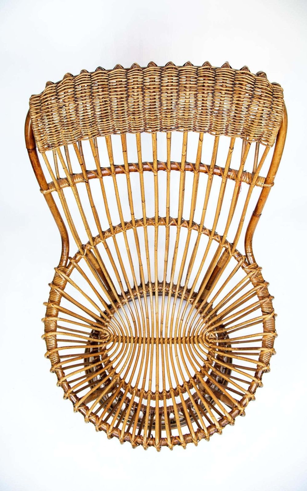 Mid Century Modern Outdoor Lounge Chair Made Of Wicker In The Style Of Franco Albini, Italy 1950s photo for sale