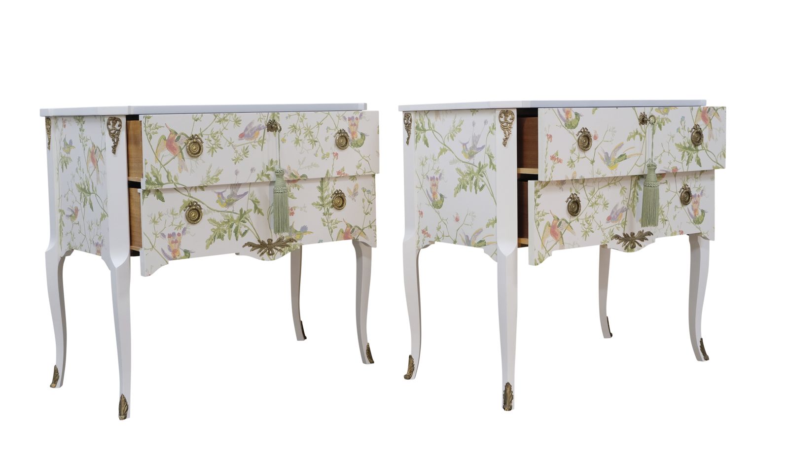 Pair Of Louis XV Style Chest With Floral Design And Marble Top photo furniture