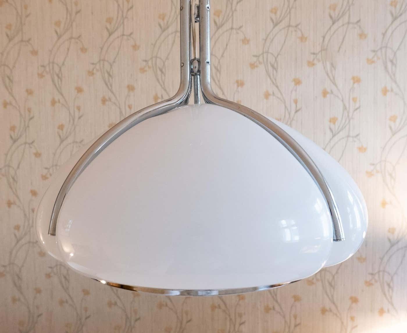 Mid Century Modern White Pendant Quadrifoglio By Gae Aulenti, Italy, 1970s photo Lighting