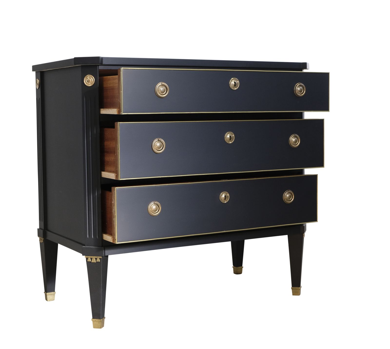 Gustavian Style 3 Drawer Chest Painted  Super Finish Black photo for sale
