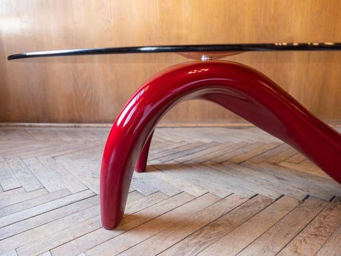 Postmodern, Shiny, Red Coffee Table With Glass Top, Italy 1980s photo 1690.0