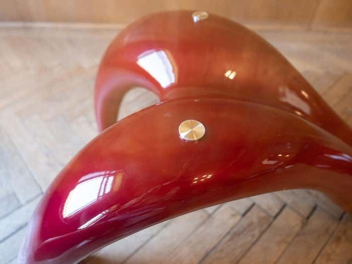 Postmodern, Shiny, Red Coffee Table With Glass Top, Italy 1980s photo buy