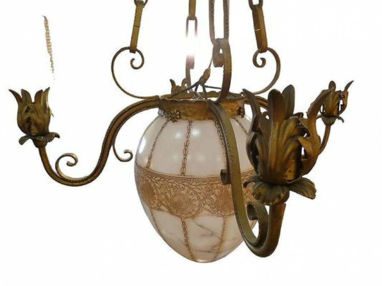 Gilded Wrought Iron And Glass Chandelier By Pier Luigi Colli, 1960s photo Lighting