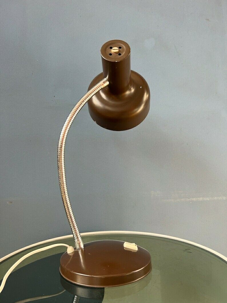 Vintage Space Age Tafellamp Met Flexibele Arm In Bruin photo vintage