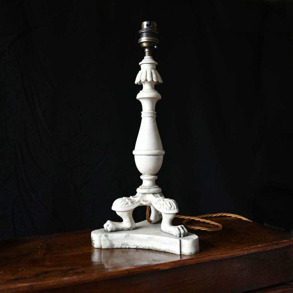 Painted Bronze Table Lamp With Tripod Lion Paw Legs. Circa 1880