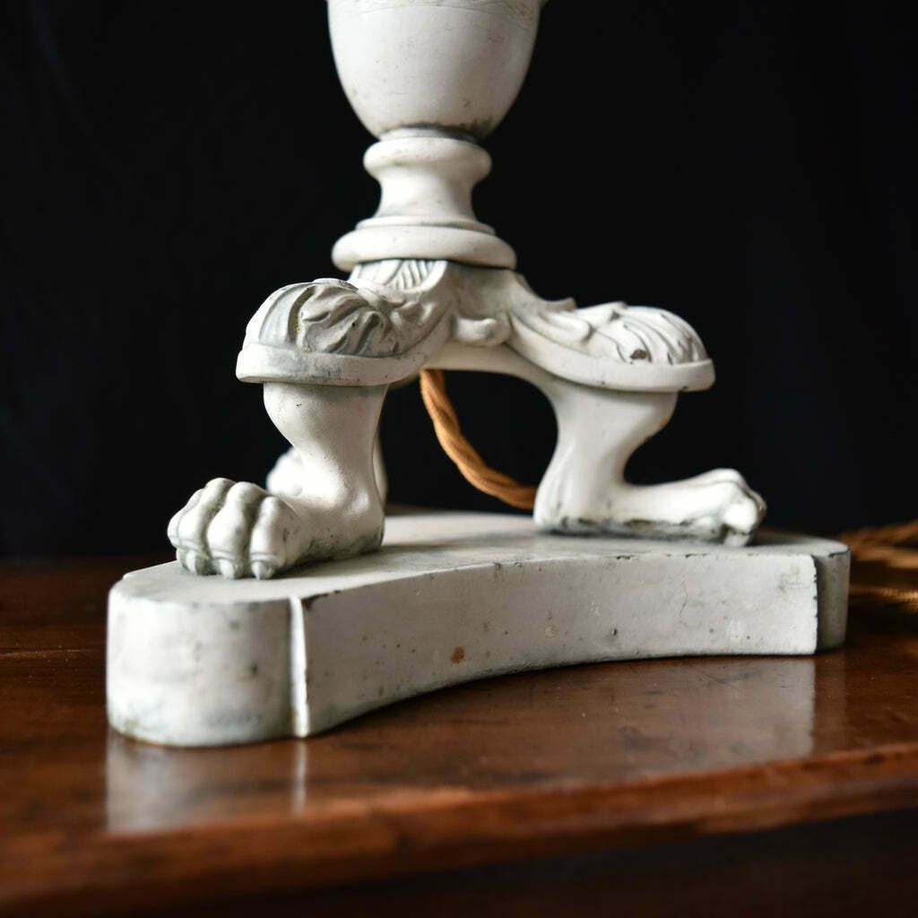 Painted Bronze Table Lamp With Tripod Lion Paw Legs. Circa 1880 photo furniture