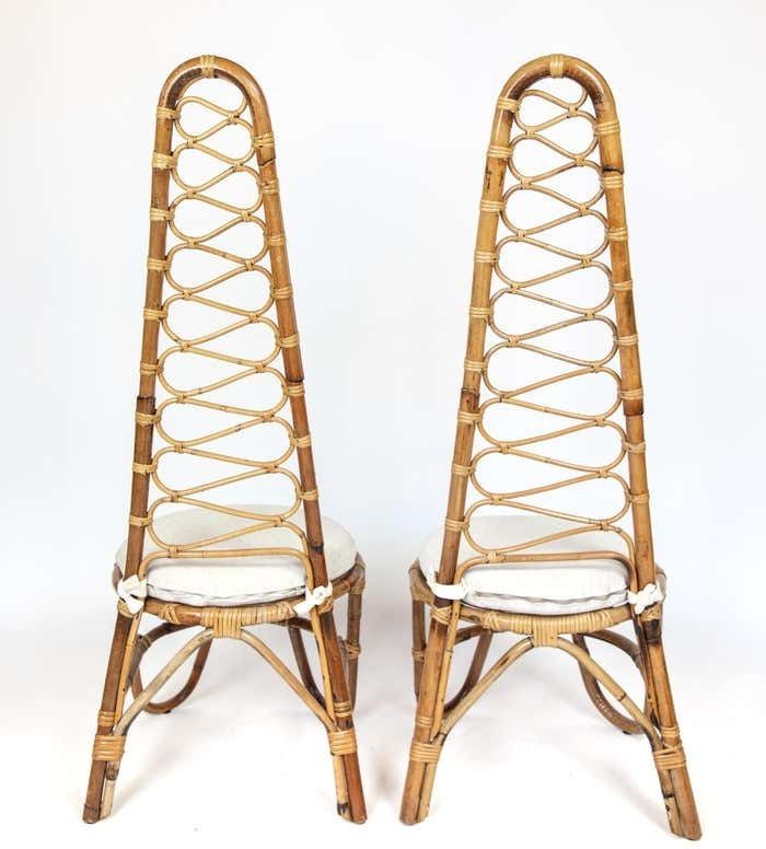 Mid Century Modern Rattan Chairs And High Back Table, Italy 1960s photo Furniture