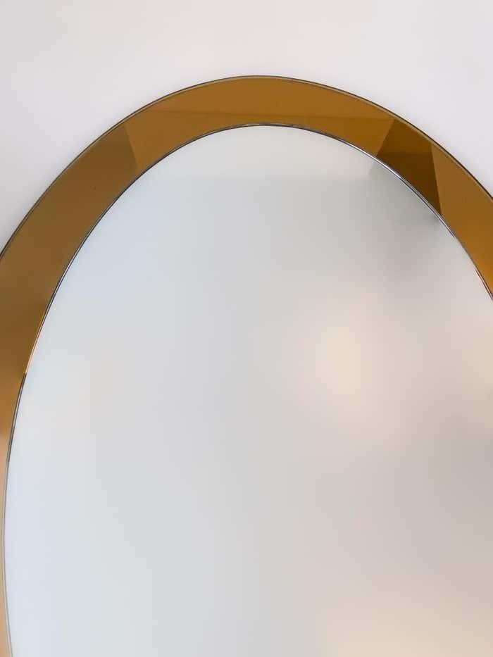 Brown Oval Glass Wall Mirror, Mid Century Modern, Italy, 1970s photo Home Decor