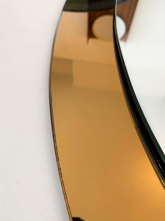 Brown Oval Glass Wall Mirror, Mid Century Modern, Italy, 1970s photo vintage