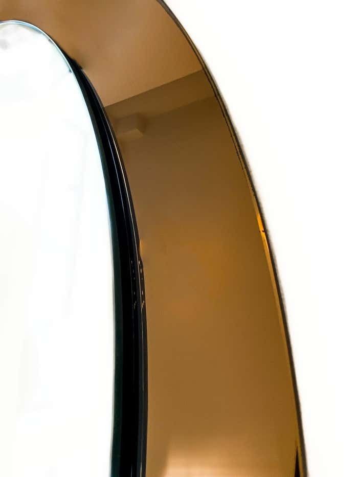 photo furniture Brown Oval Glass Wall Mirror, Mid Century Modern, Italy, 1970s
