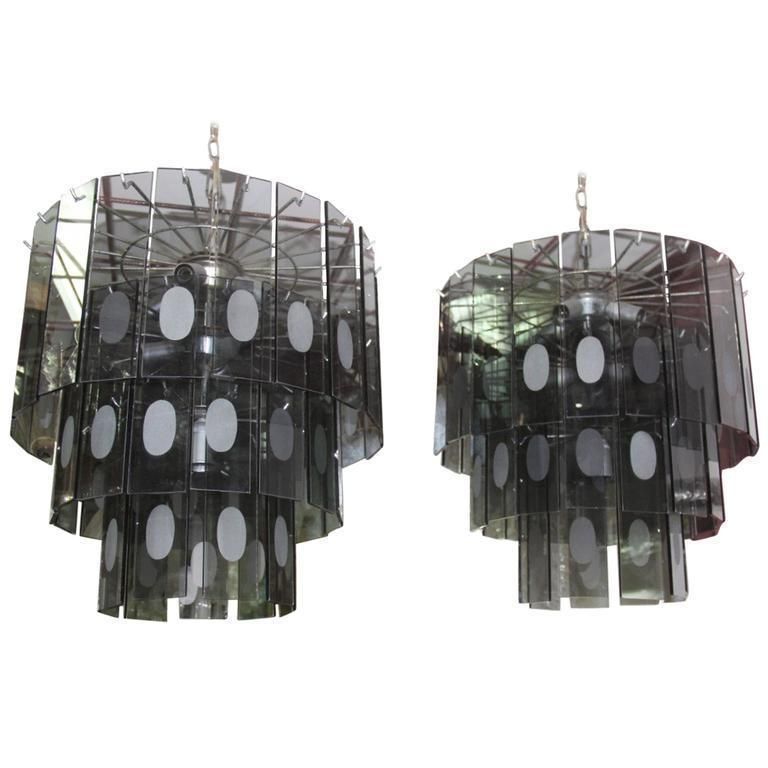 Pair Of Gray Glass Chandeliers, 1970 Italian Design