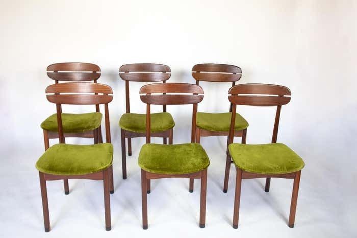 Mid Century Modern Dining Chairs With Green Velvet Upholstery, Set Of 6, 1950s photo furniture