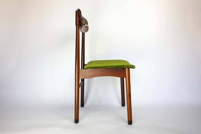 Furniture Mid Century Modern Dining Chairs With Green Velvet Upholstery, Set Of 6, 1950s photo