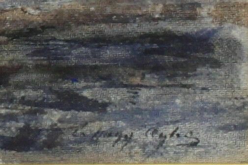 Ink Wash On Linen. Landscape With Fir Trees photo for sale