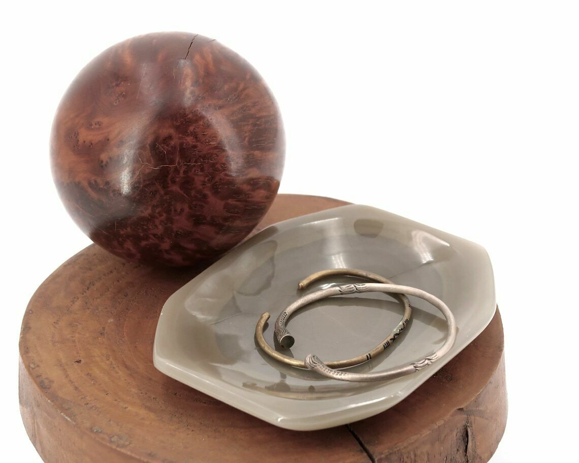 Grey Agate Stone Ring Dish, 1970s / Brown Grey, Carved Stone, Boho Chic, Folk, Bohemian, Bowl, Ashtray photo Home Decor