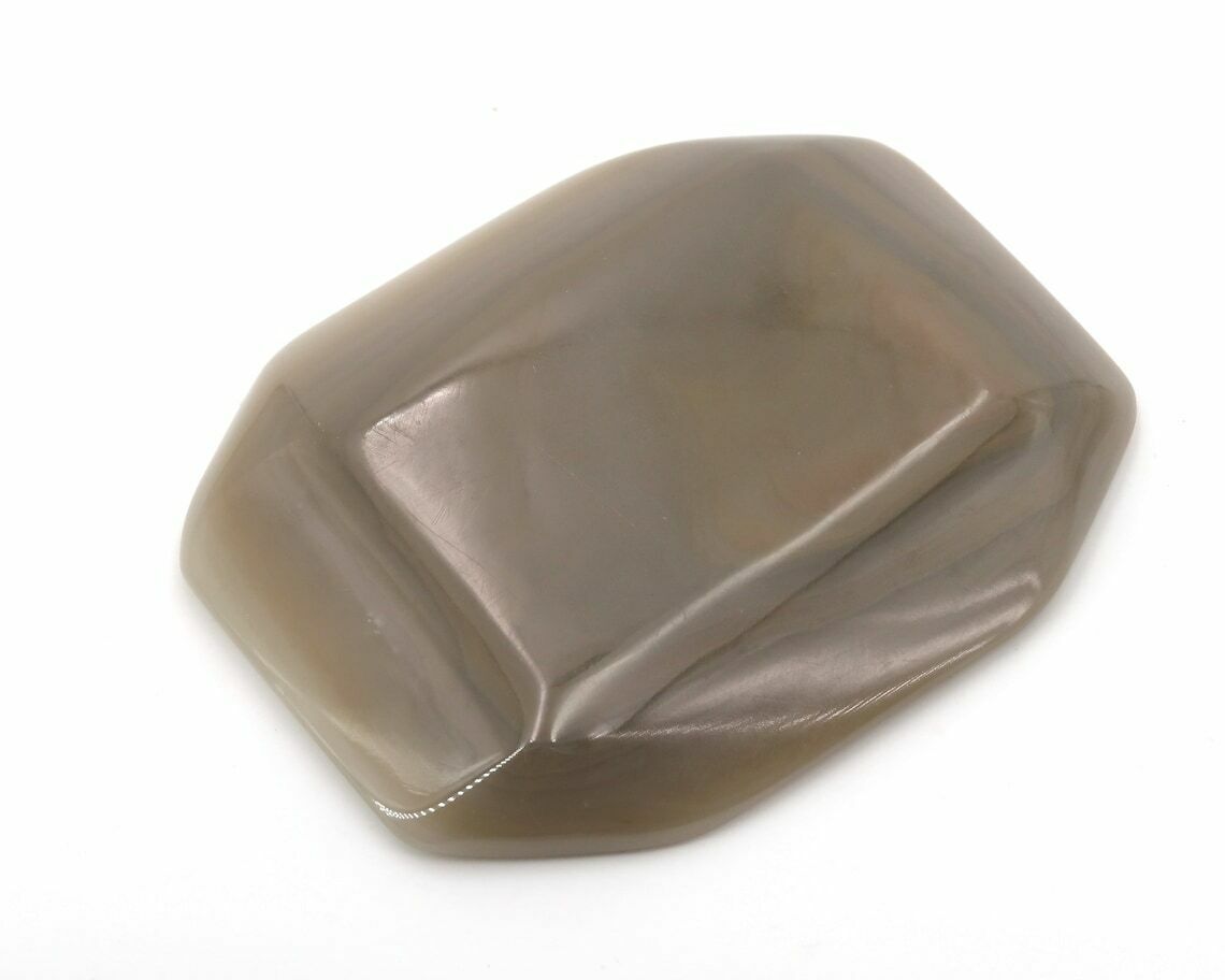 Grey Agate Stone Ring Dish, 1970s / Brown Grey, Carved Stone, Boho Chic, Folk, Bohemian, Bowl, Ashtray photo 156.0