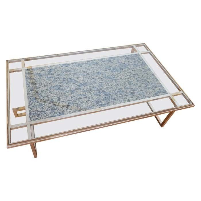 Mid Century Modern Brass Chrome Glass Marble Coffee Table, Italy 1970s