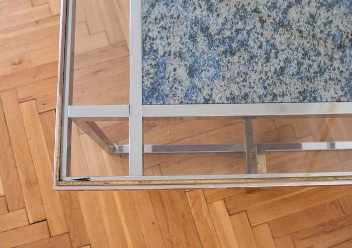 Furniture Mid Century Modern Brass Chrome Glass Marble Coffee Table, Italy 1970s photo