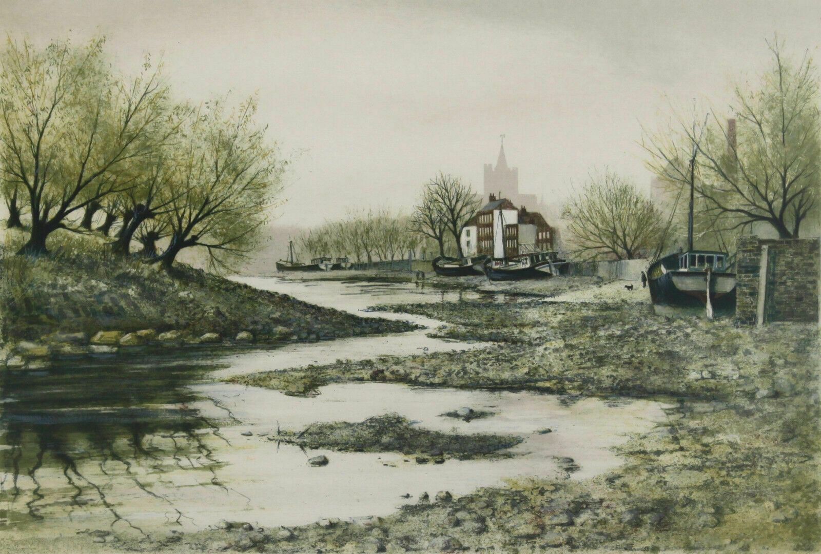 Limited Edition Print By Jeremy King. Barges At Low Tide photo furniture
