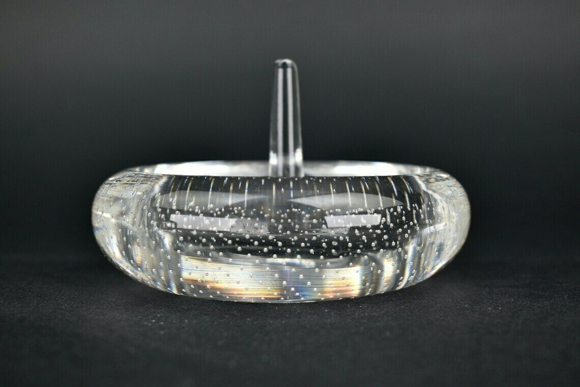 Mid Century Bullicante Vanity Set Van A.D. Copier Voor Glasfabriek Leerdam Crystal – "Spijker" Ringhouder, Poederdoos En Vaas – Murano Seguso photo vintage