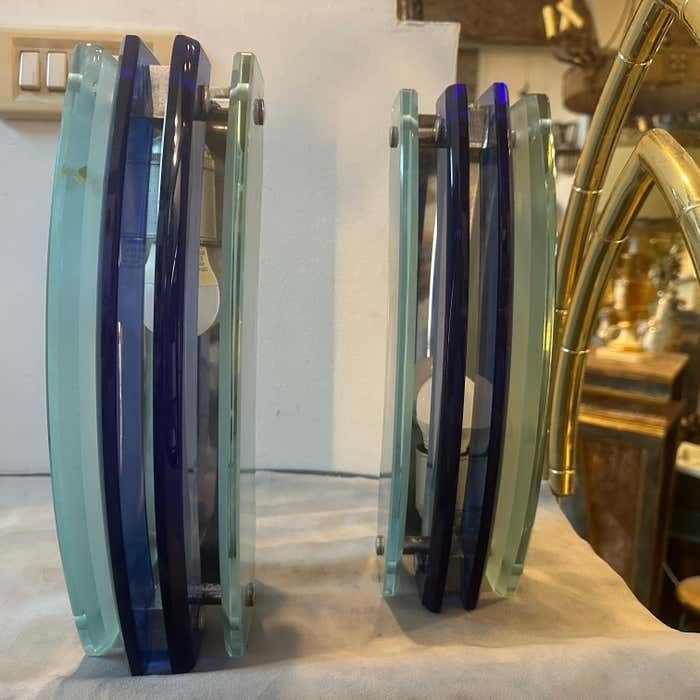 1960s Set Of Two Space Age Blue Heavy Glass Italian Wall Sconces By Veca photo furniture