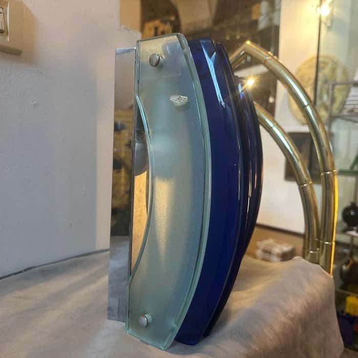 1960s Set Of Two Space Age Blue Heavy Glass Italian Wall Sconces By Veca photo Lighting