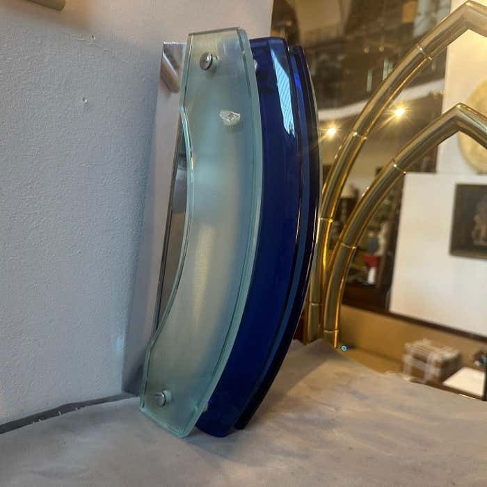 Lighting 1960s Set Of Two Space Age Blue Heavy Glass Italian Wall Sconces By Veca photo