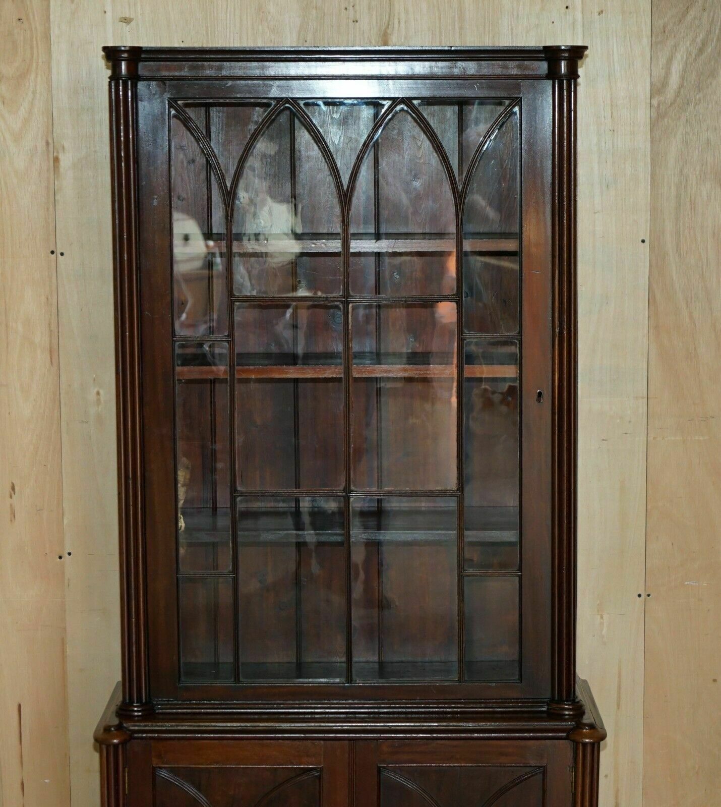 Early Victorian Gothic Revival Astral Glazed Library Bookcase With Steeple Glass photo Furniture